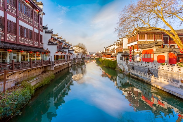 Alte Architekturlandschaft auf dem Qinhuai-Fluss in Nanjing