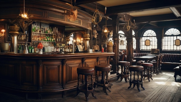 Alte Bar-Szene Interieur in traditioneller oder britischer Bar- oder Pub-Stil mit Holzverkleidung