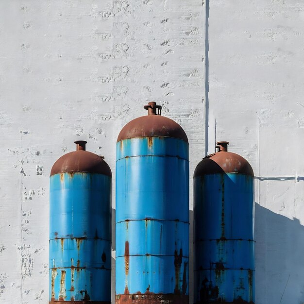 Foto alte blaue gasbehälter auf weißem hintergrund