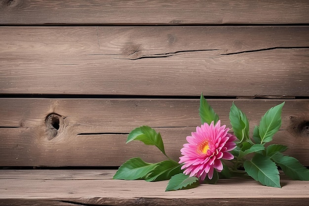 Alte braune Holzplatte mit verschwommenem rosa Blumen-Natur-Hintergrund