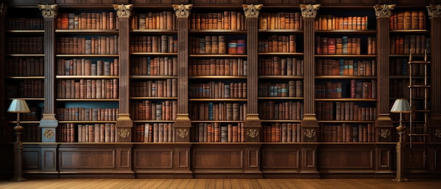 Alte Bücher der Bibliothek auf Regalen im 3D-Rendering