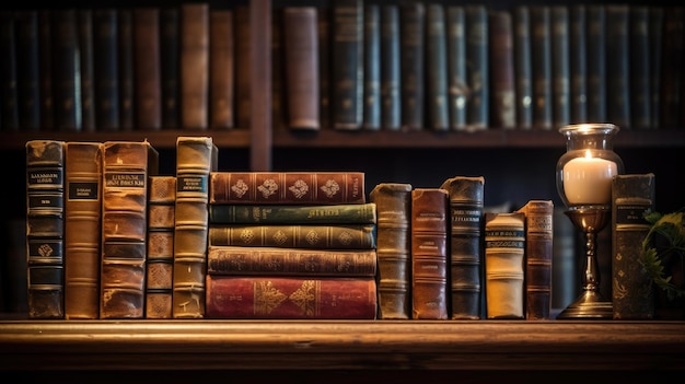 Alte Bücher im Regal in der Bibliothek, erstellt mit generativer KI-Technologie