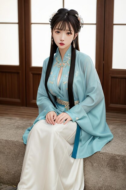Alte chinesische Kostüme, schönes junges Mädchen in Hanfu, sexy Frauenillustrationshintergrund