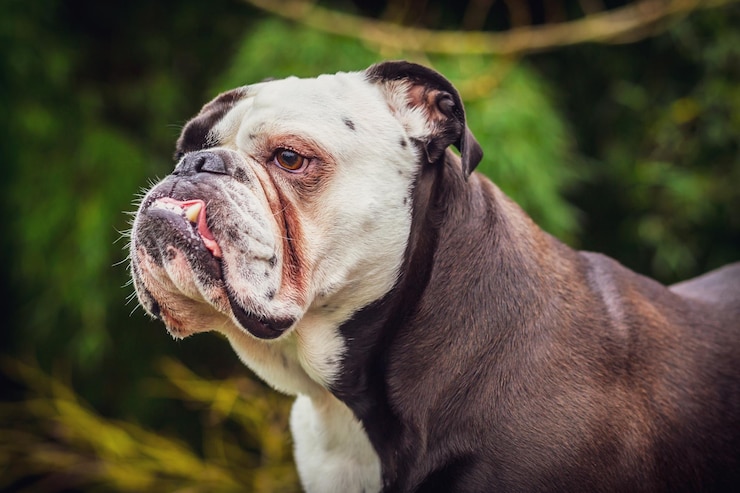 Foto alte englische bulldogge in der natur