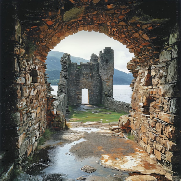 Foto alte festung im urquhart castelo im wunderschonen escócia em beruhmten loch ness