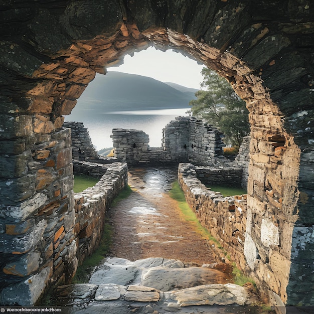 Foto alte festung im urquhart castelo im wunderschonen escócia em beruhmten loch ness