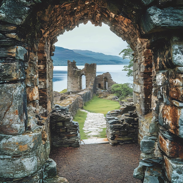 Foto alte festung im urquhart castelo im wunderschonen escócia em beruhmten loch ness