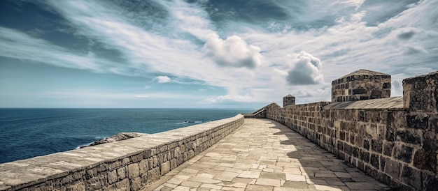 Alte Festung zum grenzenlosen Meer. KI-generiertes Bild