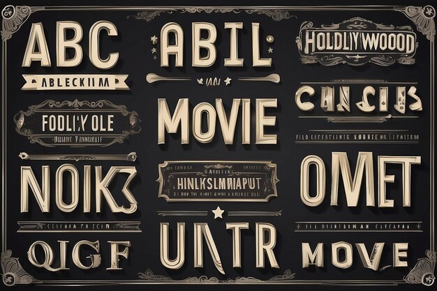 Alte Filmschrift, Kino- und Filmplakat-Schriftart, Vektor, Vintage-Alphabet