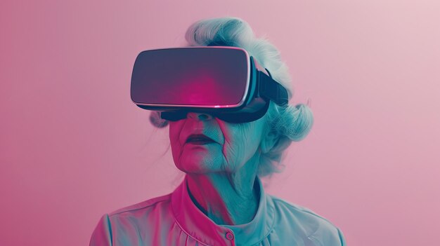 Alte Frau mit VR-Brille