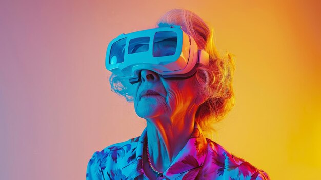 Alte Frau mit VR-Brille