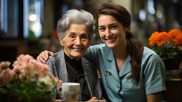 Alte Frau und Krankenschwester