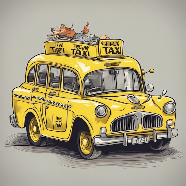 Alte gelbe Taxi-Aquarellzeichnung isoliert auf weißem Hintergrund