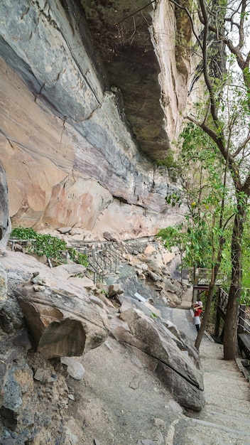 Alte Höhlenmalereien auf Klippen über dem Mekong im Pha Taem Nationalpark Ubon Ratchathani Provinz Thailand