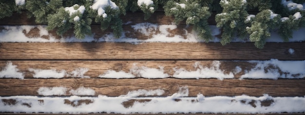 Alte Holzstruktur mit Schnee und Tannenbaum