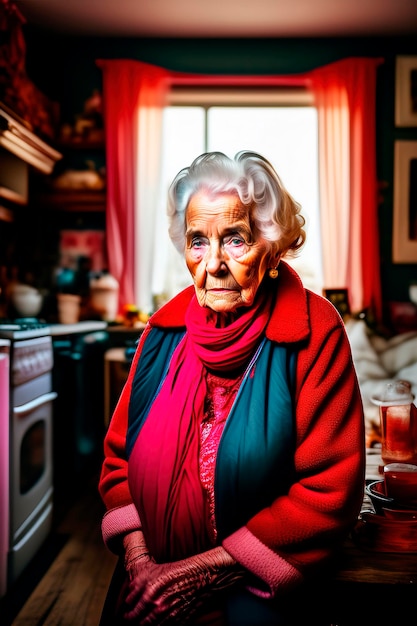 Foto alte hübsche großmutter porträt einer älteren frau zu hause ki generiert