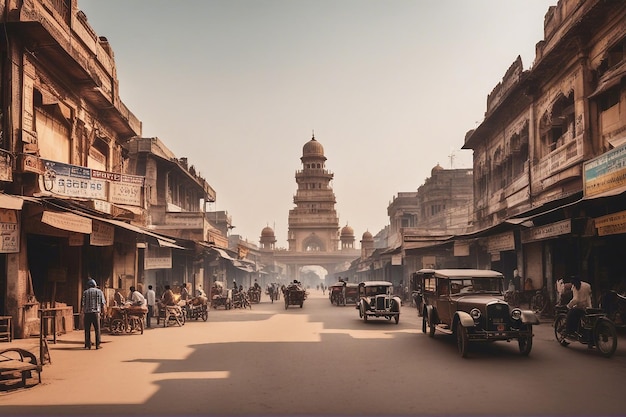 Alte Illustration der überfüllten Hauptstraße von Lucknow