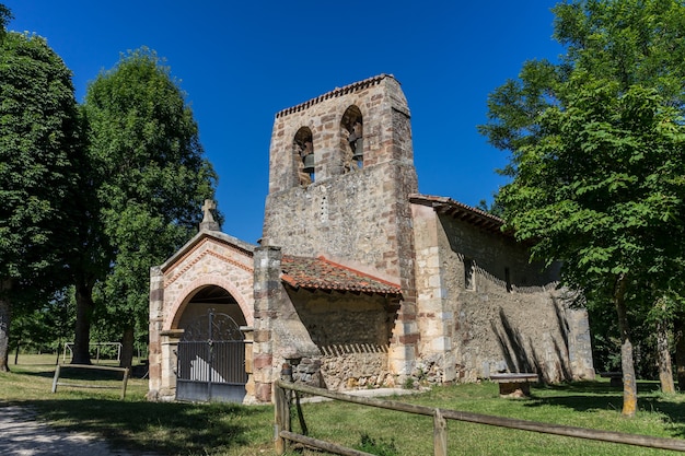 Alte Kirche mit großen Bäumen in Spanien