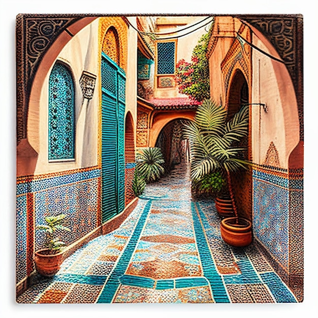 Alte marokkanische Gassen-Keramikfliesen arabesque generative ai