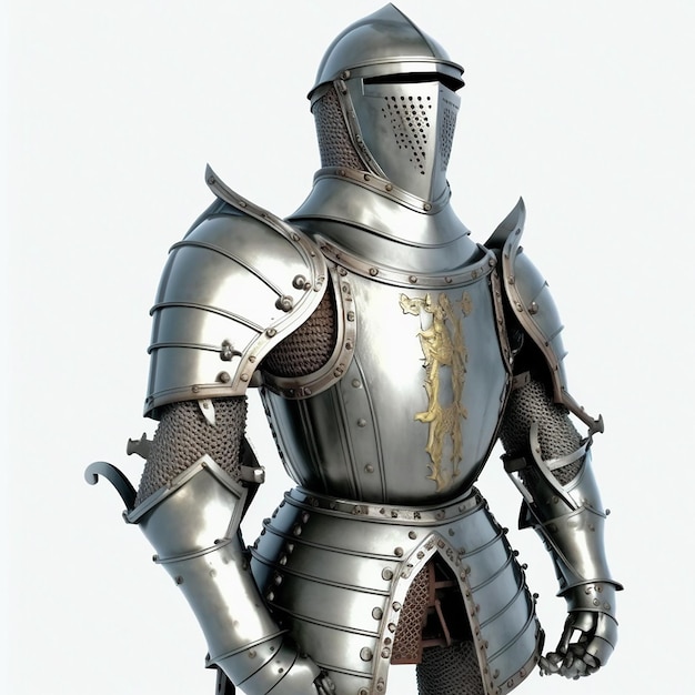 Alte Metallrüstung eines mittelalterlichen Ritterkriegers isoliert auf weißer Nahaufnahme Helmrüstung