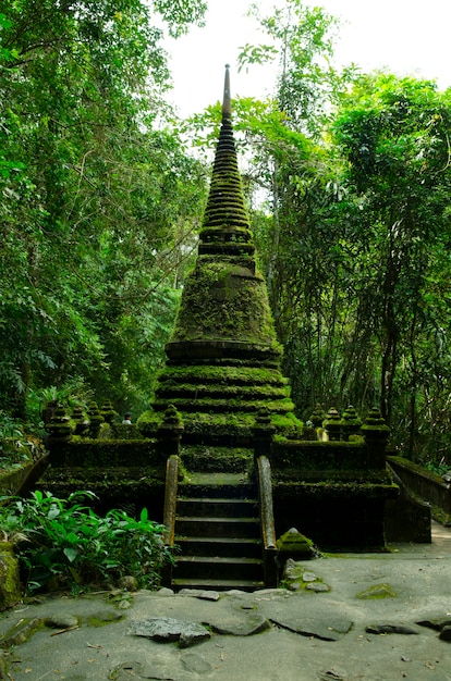 Foto alte pagode und moos an nationalpark phlio-wasserfalls in chanthaburi-provinz thailand