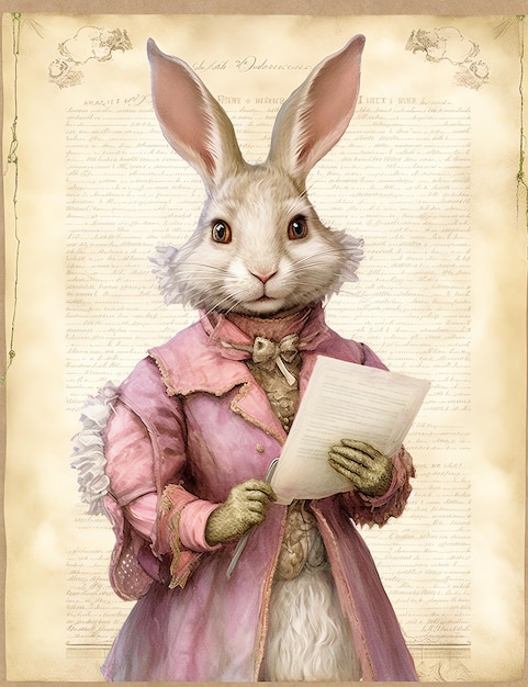 Alte Papiertextur eines Kaninchen mit Kleidung Schrott-Zeitschrift digitaler Papier-Hintergrund