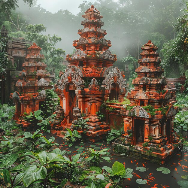 Foto alte pura ulun danu bratan besakih oder berühmter hinduistischer tempel und tourist auf der insel bali bei sonnenaufgang