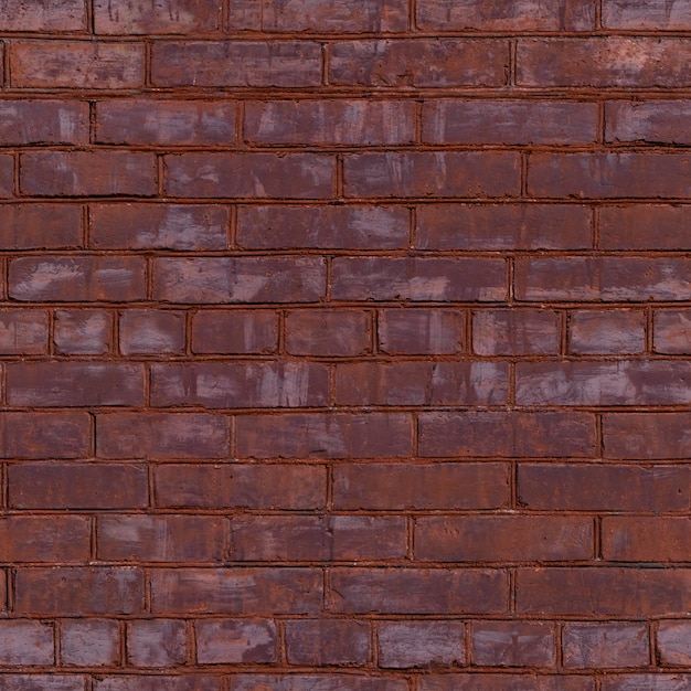 Alte rote gemalte Backsteinmauer mit schönen Reihen der befleckten Ziegelsteine. Nahtloses Muster.