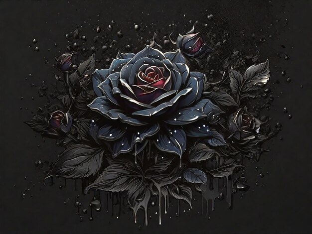 Foto alte schwarze rose blume spritzkunst ästhetik für t-shirt-design hoch detaillierte dunkelfarbe