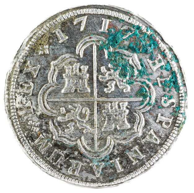Foto alte spanische silbermünze des königs felipe v.
