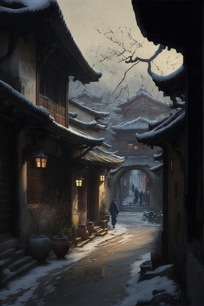 Alte Stadt in China im Winter Generatives Ai