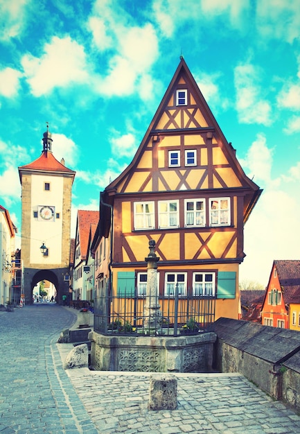 Alte Straße in Rothenburg ob der Tauber Bayern Deutschland Getöntes Bild