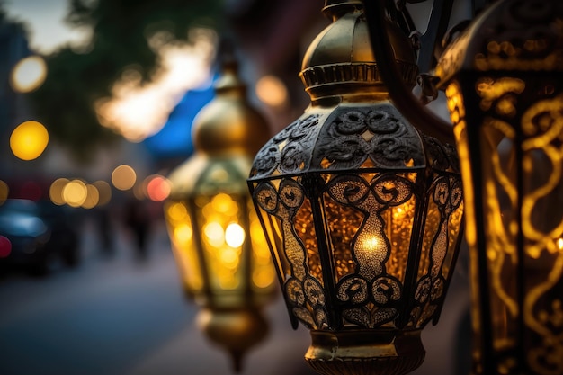 Alte Traditionsdesigns von Laternen zur Beleuchtung des heiligen Gebetsmonats im Ramadan AI generiert