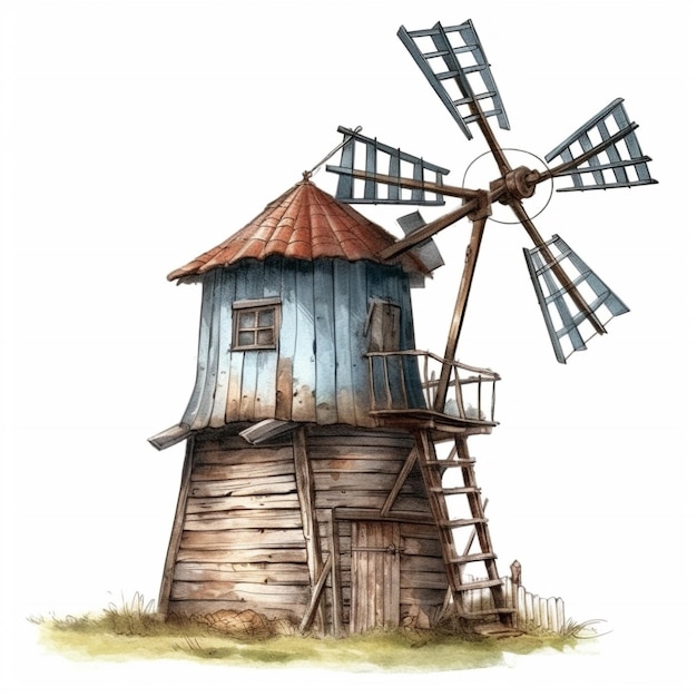 Alte Windmühle auf weißem Hintergrund