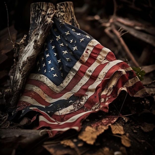 Alte, zerfetzte generative KI mit amerikanischer Flagge