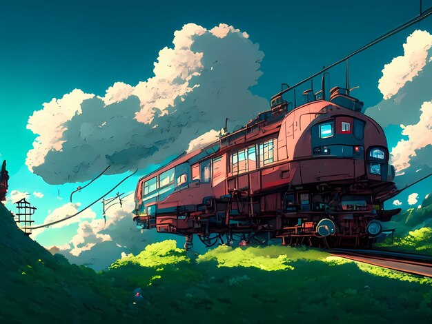 Alte Zuglandschaft im Studio-Ghibli-Stil