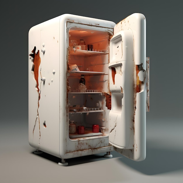 Alter, abgebrochener weißer Retro-Kühlschrank