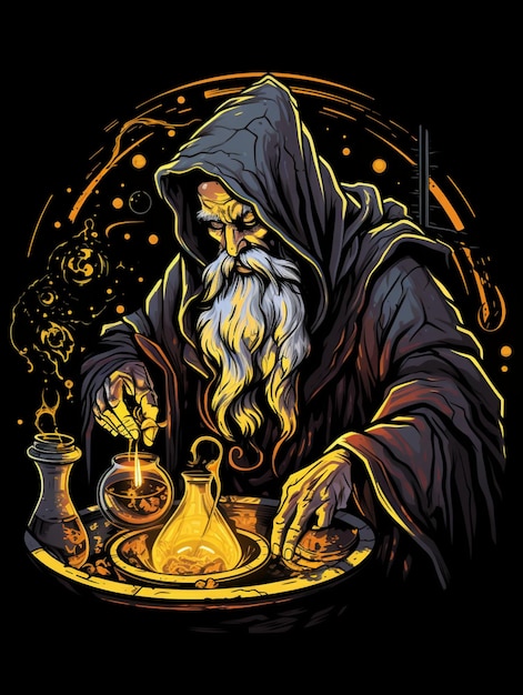 Alter Alchemist-Wissenschaftler T-Shirt-Design für Druckdesign