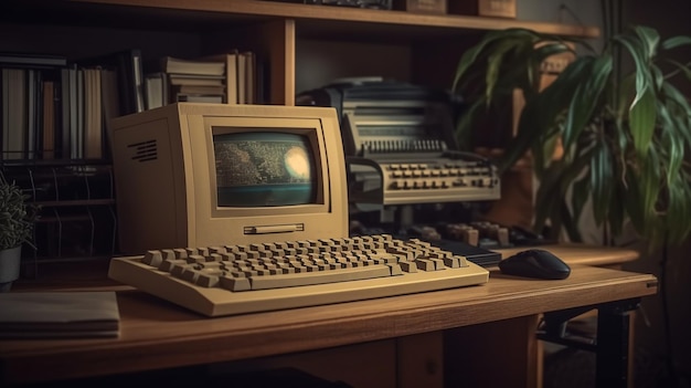 Alter Computer auf einem Schreibtisch im Büro Generative Ai