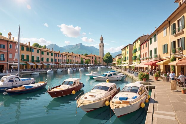 Alter Hafen voller Boote in Desenzano del Garda Brescia Lombardei Italien Stadtzentrum von Desenzano del Garda Marina am Gardasee