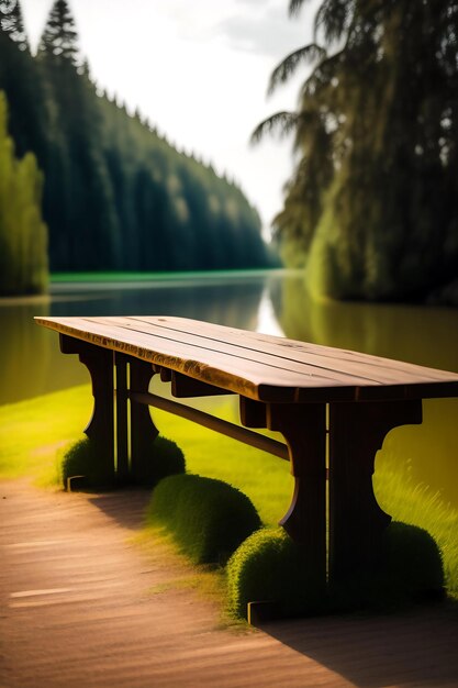 Alter Holztisch mit Bänken in der Natur