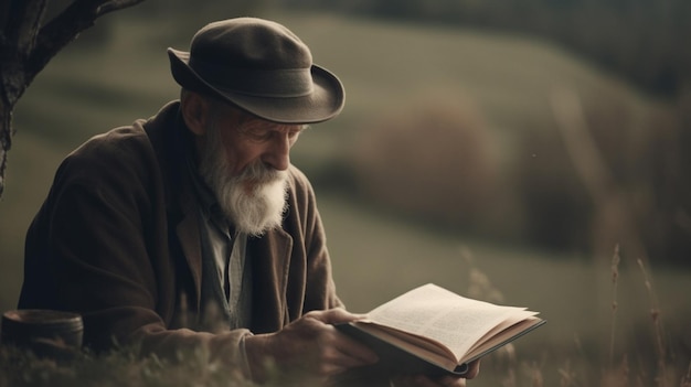 Alter Mann liest Buch