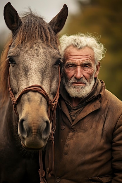 alter Mann mit seinem Pferd in Form