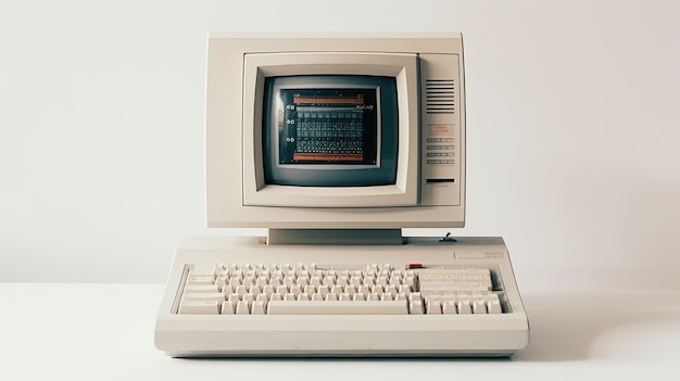 Alter Retro-Computer im grauen Vintage-Hintergrund