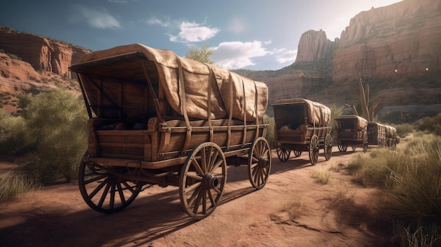 Alter Wagen mitten in der Canyon-Landschaft Wild-West-Konzept Generative KI