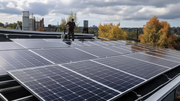Alternative grüne Energie-Solarmodule auf dem Dach des Hauses. Generative KI