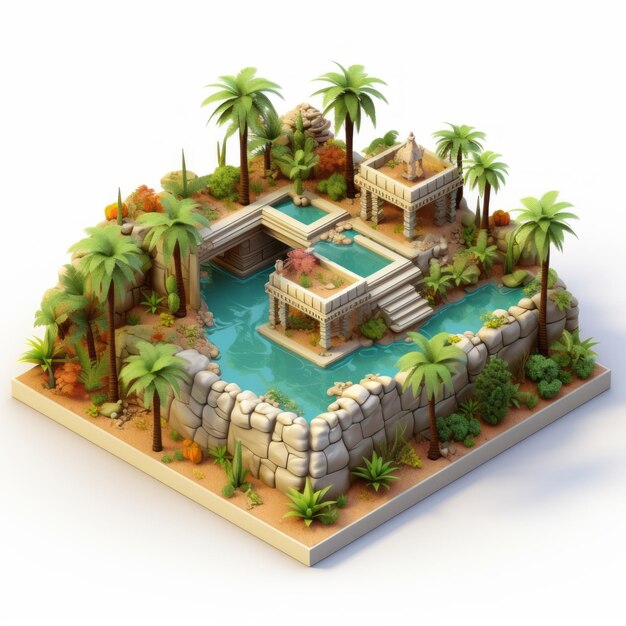 Altes ägyptisches Dorf 3D-Illustration von ruhigen Gartenlandschaften