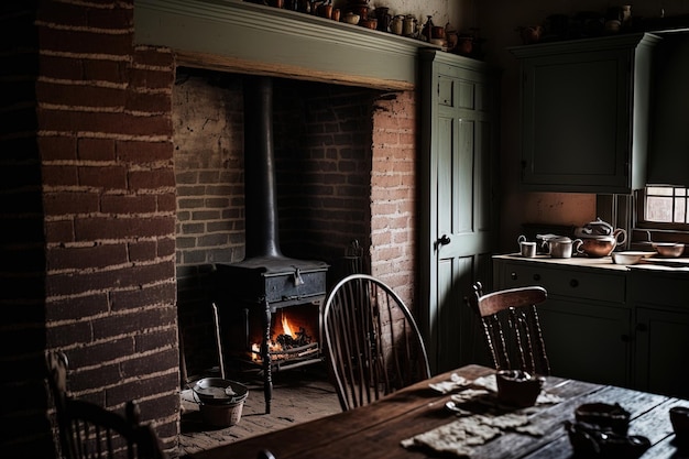 Altes Bauernhaus, Kamin und Küche sind in einem alten Haus zu sehen