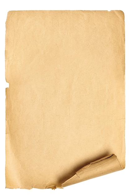 Altes Blatt Papier isoliert auf weißem Hintergrund Alte Scroll-Textur
