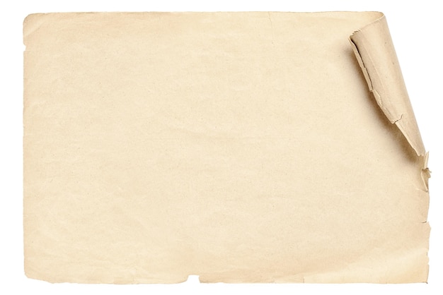 Altes Blatt Papier isoliert auf weißem Hintergrund Alte Scroll-Textur